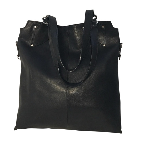 CRISTIAN North/South Black Leather Tote Bag - Picture 4 of 9
